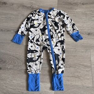 Larkspur Baby Orca Whale Star Print Sleeper Blue White 3-6 Months Zippy Bamboo